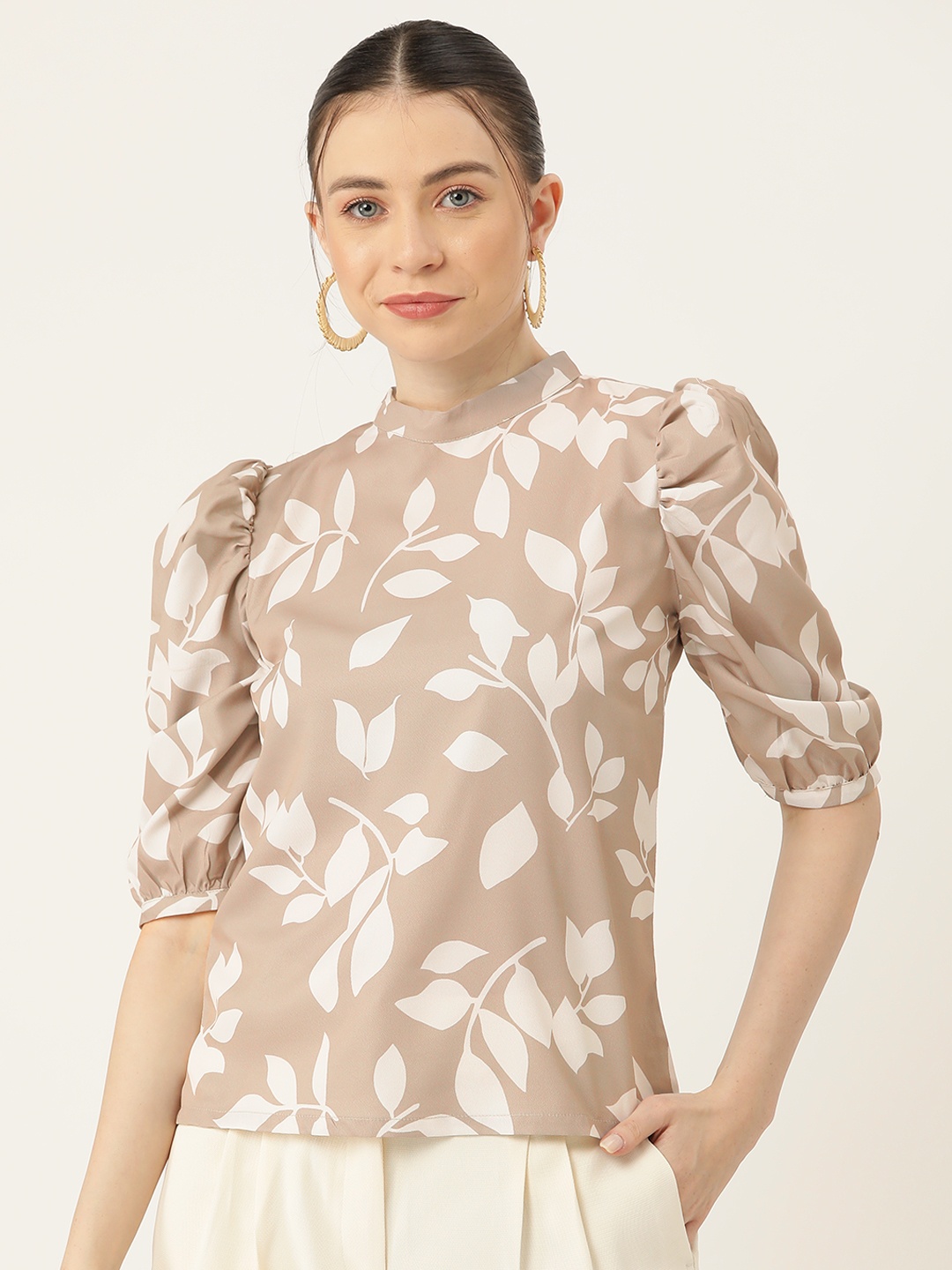 

ZIZO By Namrata Bajaj Floral Print Puff Sleeve Top, Beige