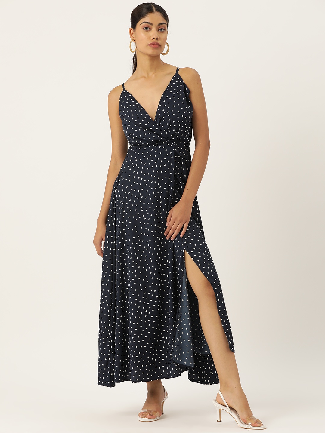 

ZIZO By Namrata Bajaj Polka Dot Printed Crepe Maxi Dress, Navy blue