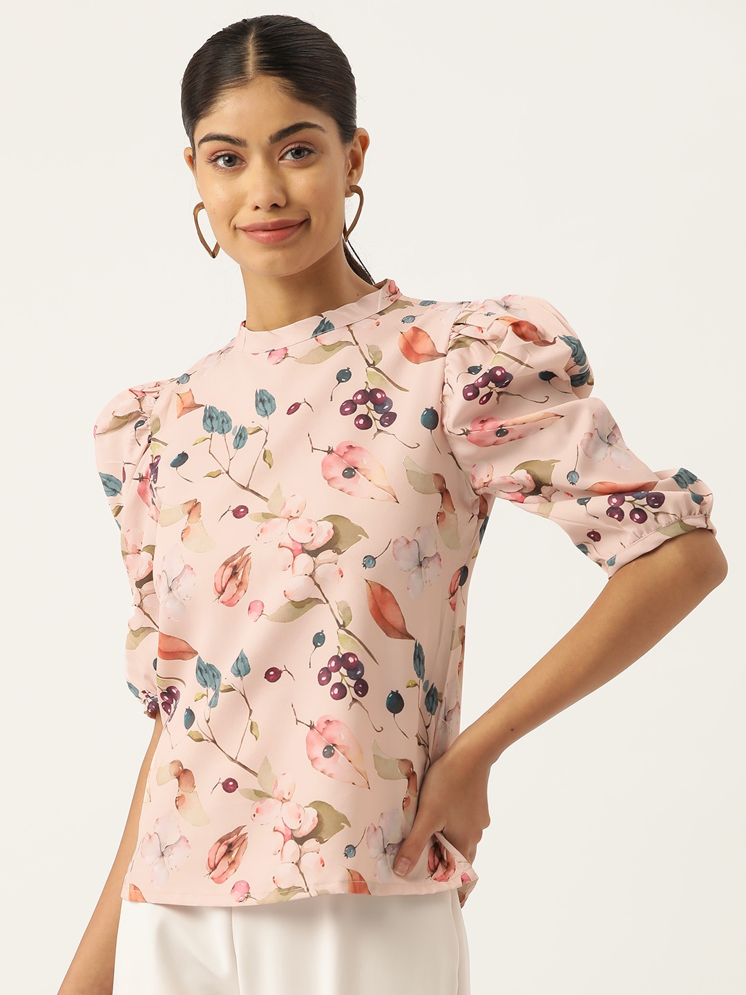 

ZIZO By Namrata Bajaj Floral Print Puff Sleeve Top, Peach