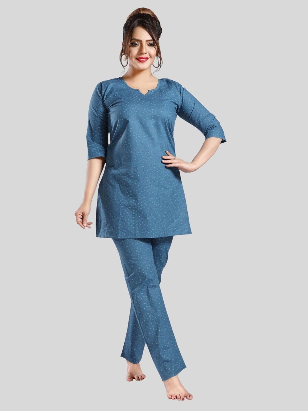 

Fabme Floral Printed Night Suit, Blue