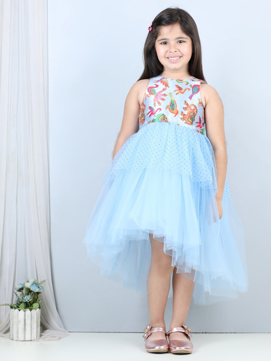 

Toy Balloon kids Blue Floral Net Fit & Flare Maxi Dress