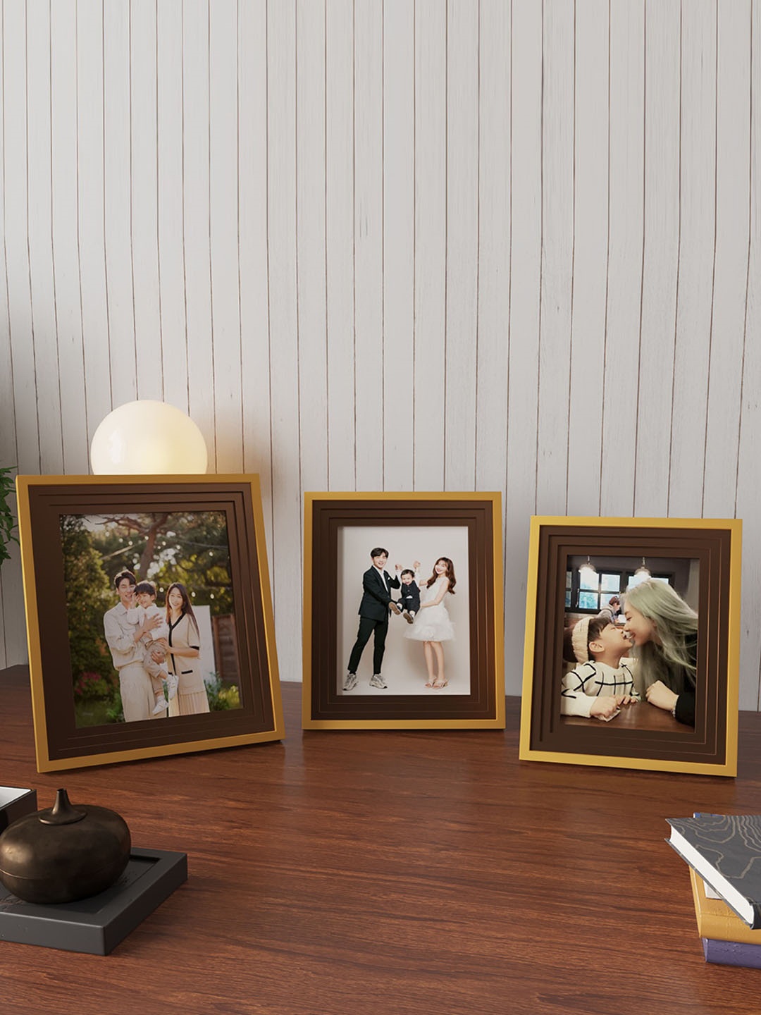 

Art Street Brown 3 Pieces Textured Wooden Table Photo Frames