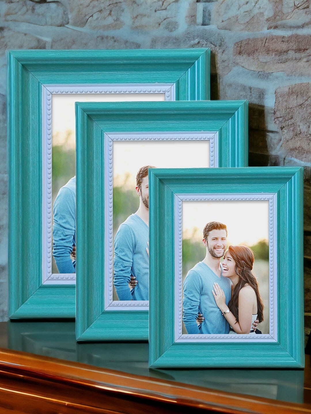 

Art Street Green 3 Pieces Textured Wooden Table Photo Frames