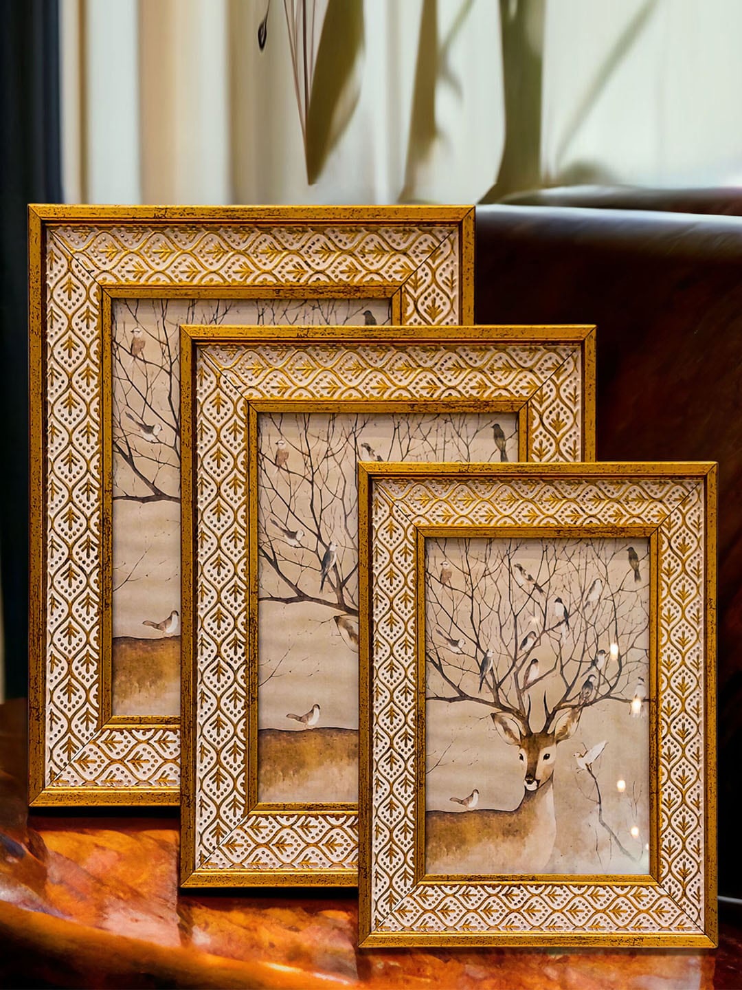 

Art Street Gold & White 3 Pcs Textured Table Top Photo Frames