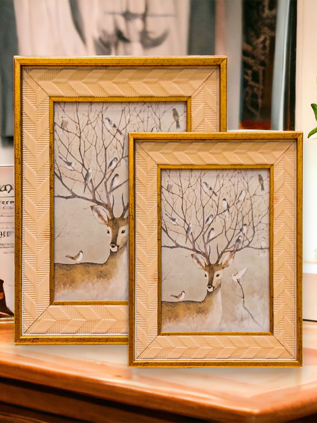 

Art Street Golden Colored 2 Pieces Wooden Photo Frames, Gold