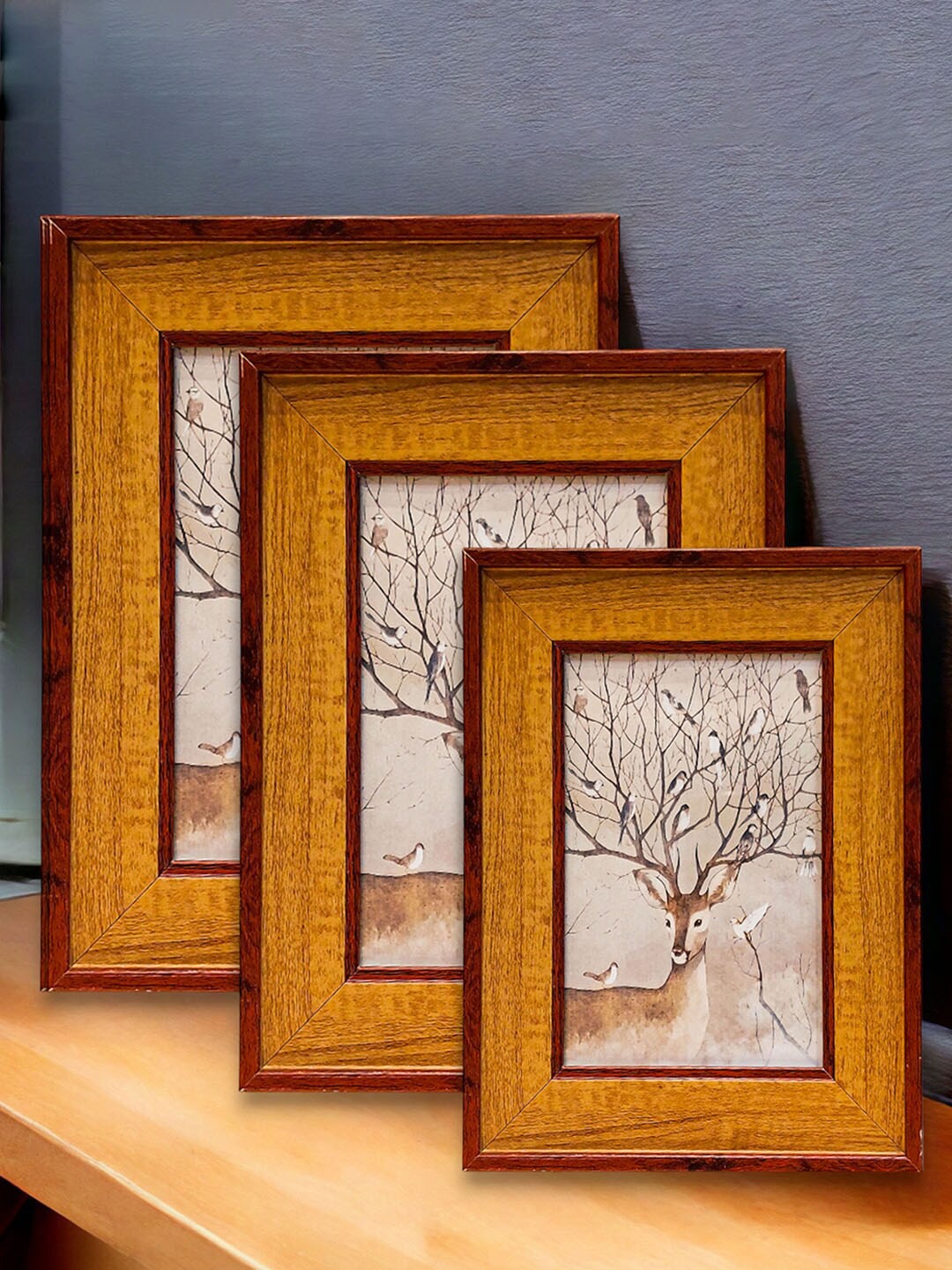 

Art Street Golden 3 Pieces Colored Wooden Photo Frames, Gold