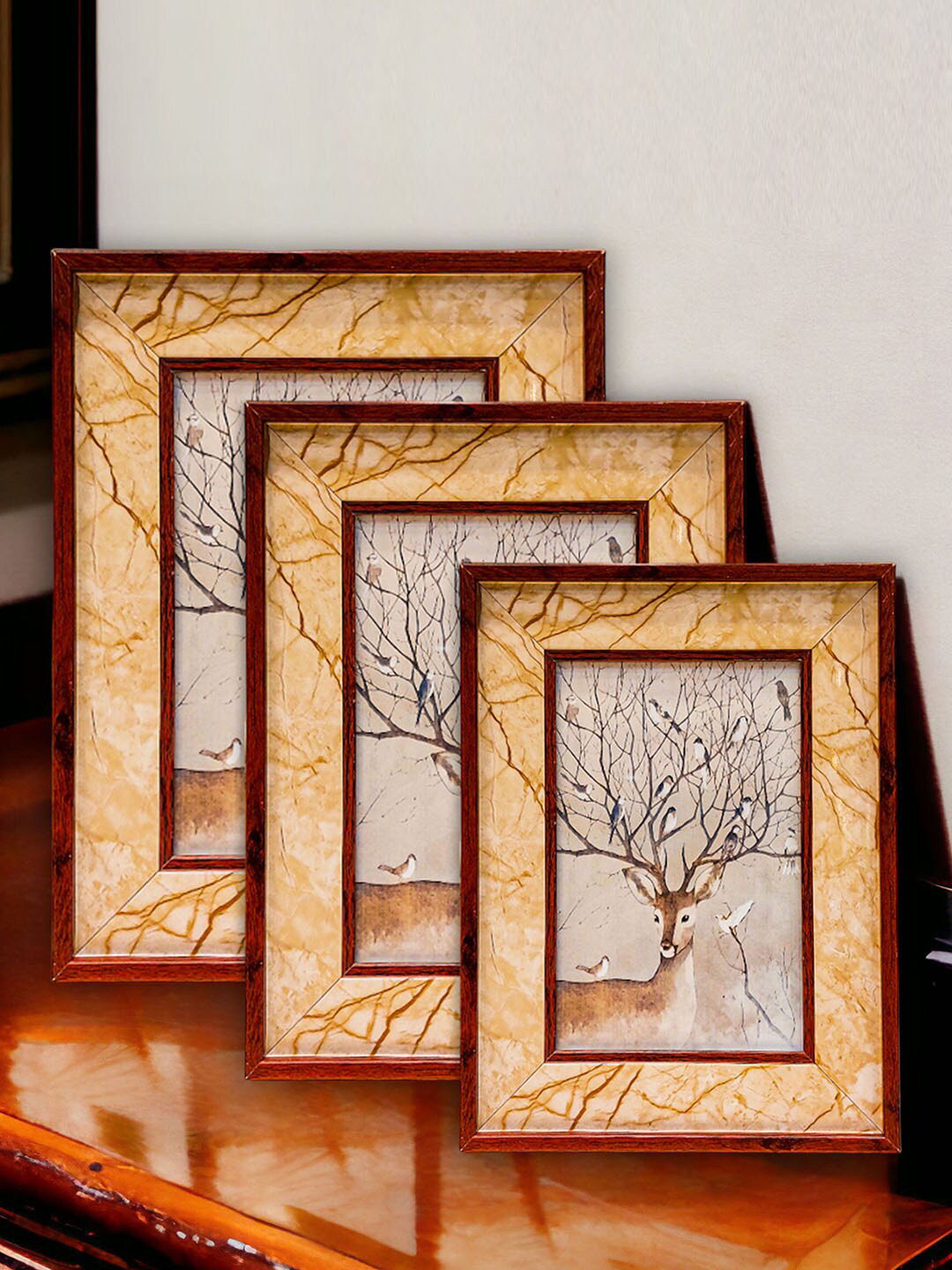 

Art Street 3 Pieces Brown Table Top Photo Frames, Gold