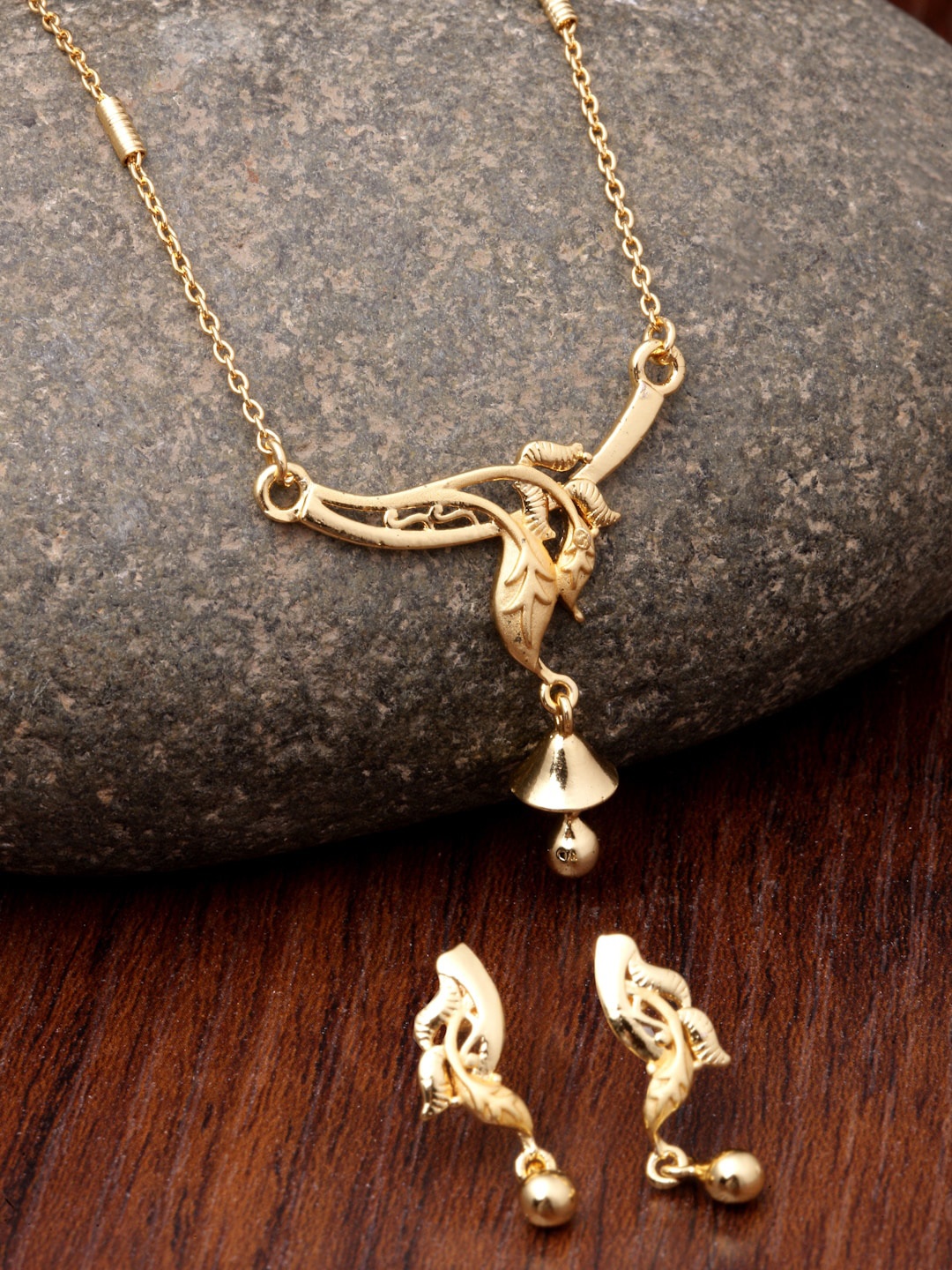 

ZENEME Gold-Plated American Diamond-Studded Necklace & Earrings Jewellery Set