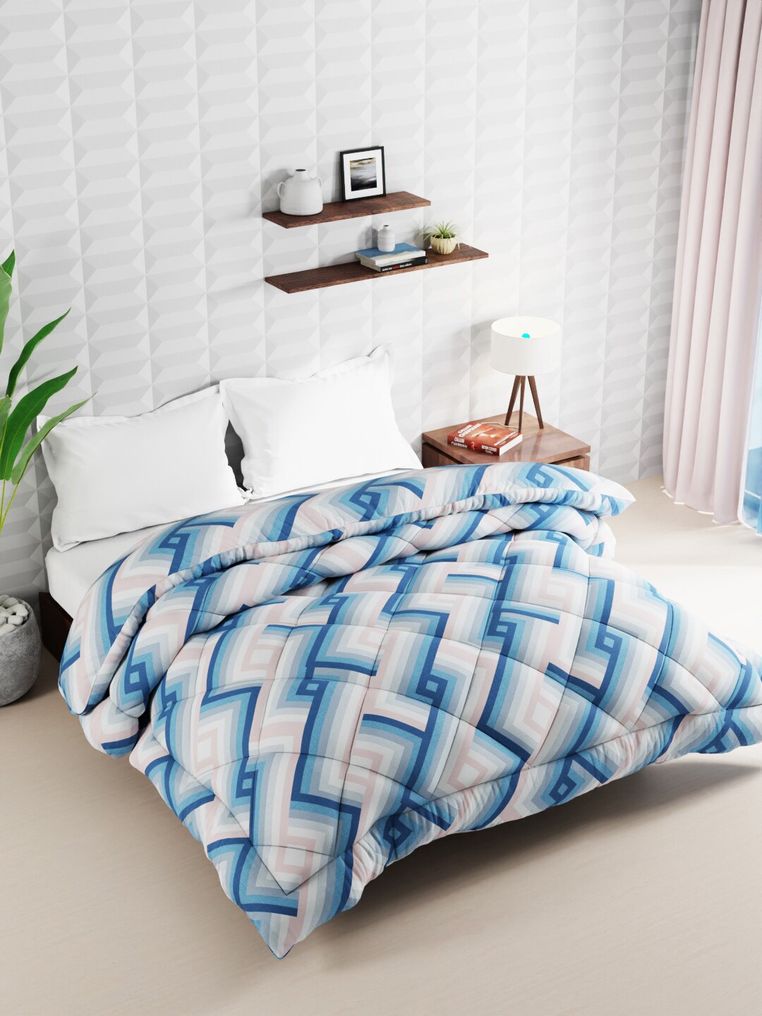 

BIANCA Blue & Grey Geometric Microfiber AC Room 120 GSM Double Bed Comforter