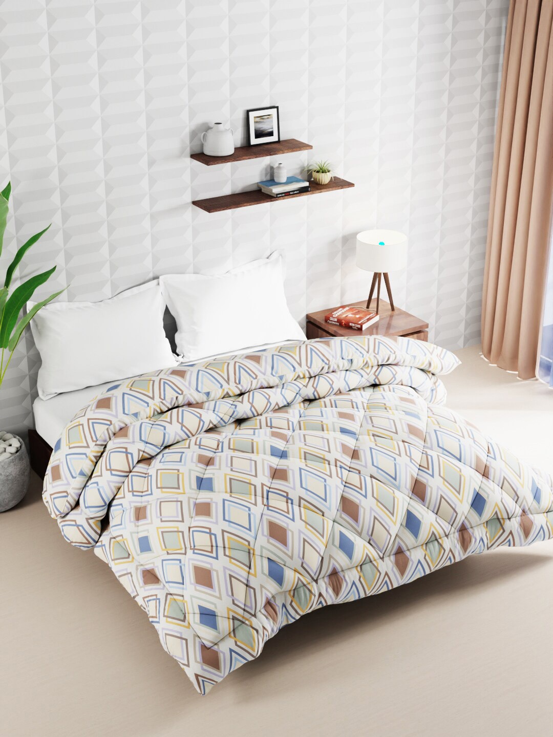 

BIANCA Off White Geometric Microfiber AC Room 120 GSM Double Bed Comforter