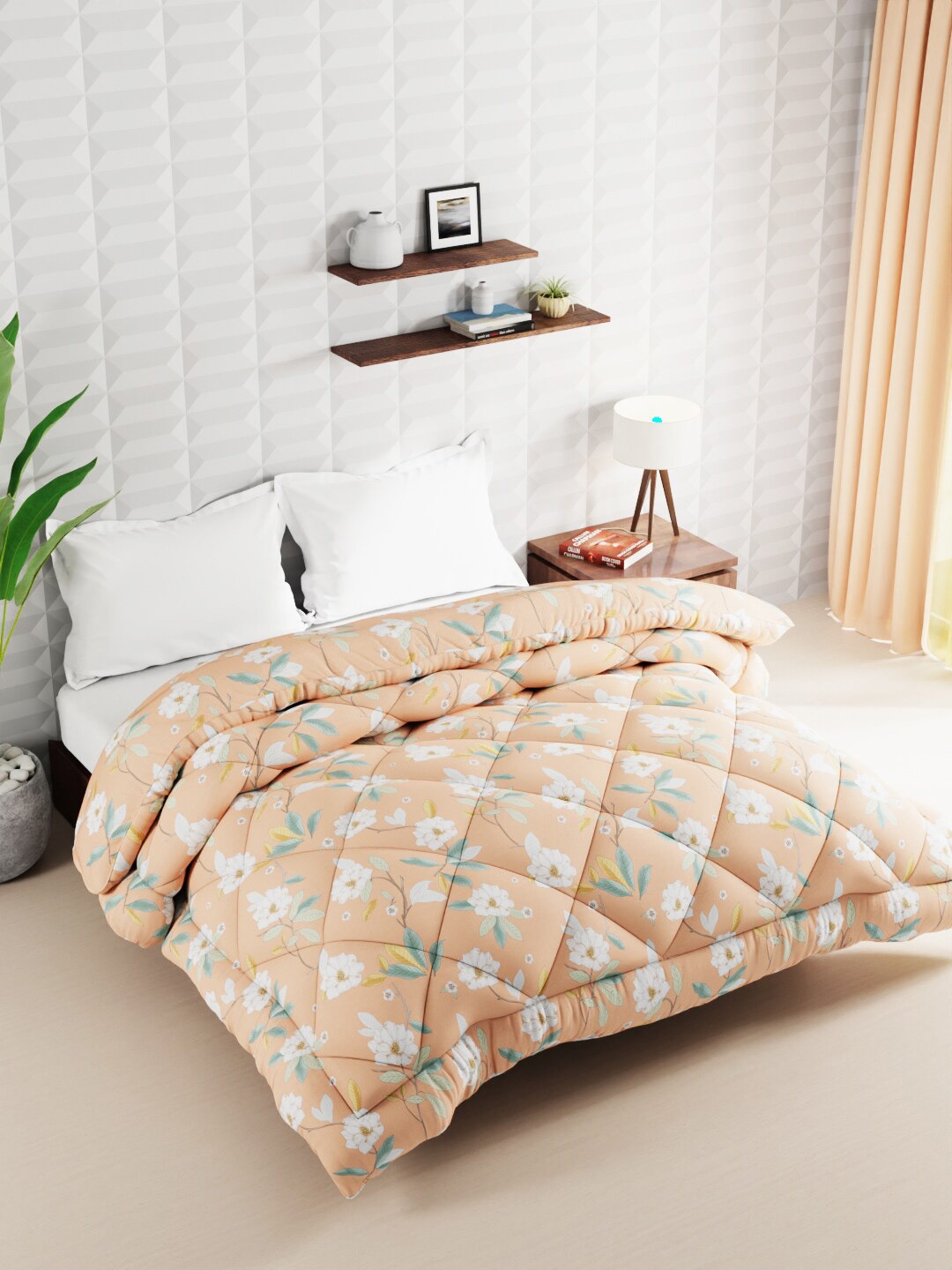 

BIANCA Orange Floral Microfiber AC Room 120 GSM Double Bed Comforter