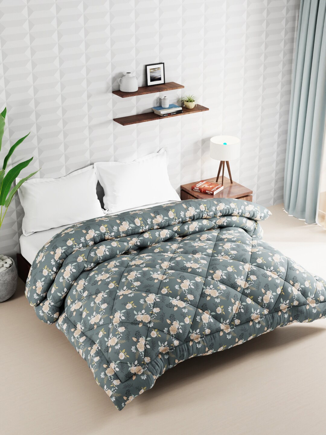

KOPA Grey Floral Microfiber AC Room 120 GSM Double Bed Comforter