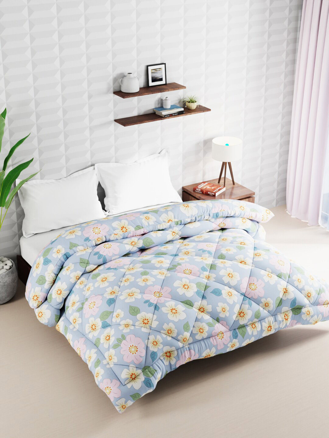 

BIANCA Blue & Pink Floral Microfiber AC Room 120 GSM Double Bed Comforter