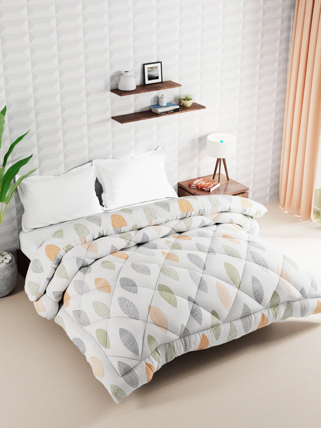 

KOPA White & Grey Geometric Microfiber AC Room 120 GSM Double Bed Comforter