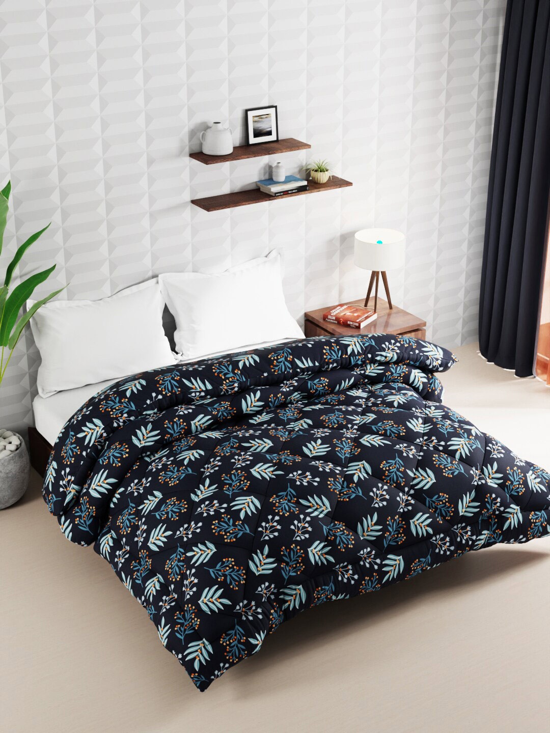 

BIANCA Navy Blue Floral Microfiber AC Room 120 GSM Double Bed Comforter