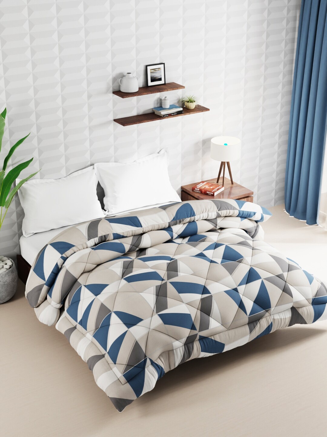 

KOPA Blue & Brown Geometric Microfiber AC Room 120 GSM Double Bed Comforter