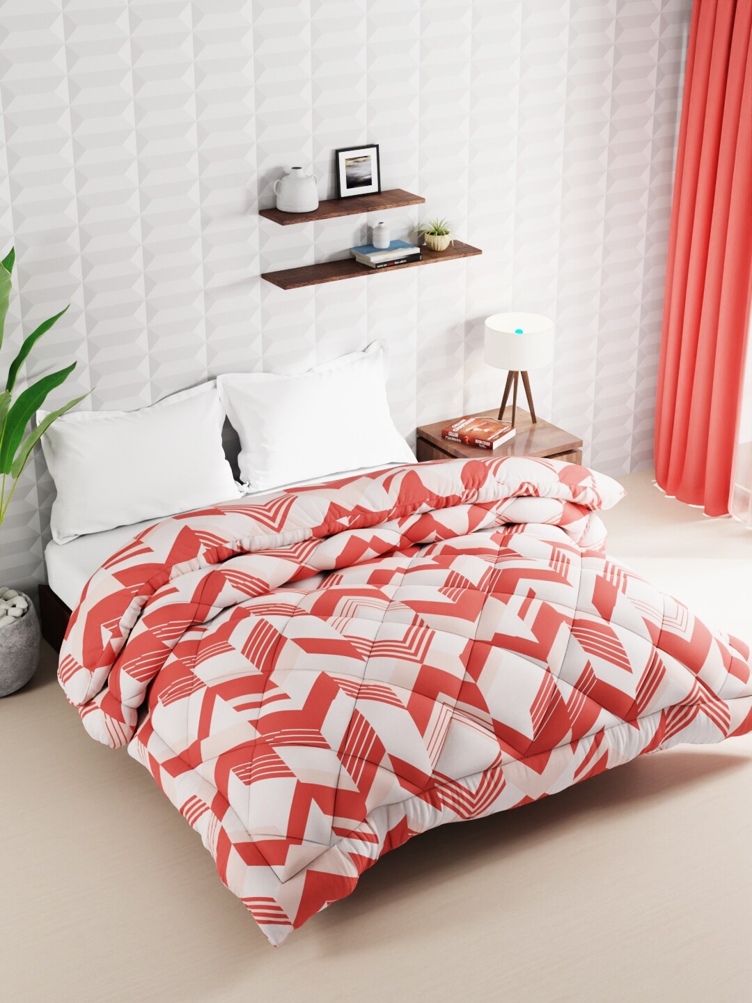 

BIANCA Coral & Pink Geometric Microfiber AC Room 120 GSM Double Bed Comforter
