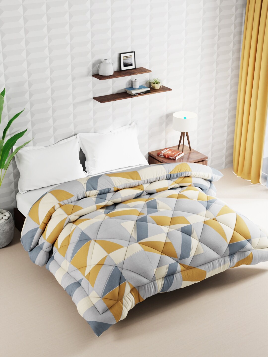 

BIANCA Yellow & Grey Geometric Microfiber AC Room 120 GSM Double Bed Comforter