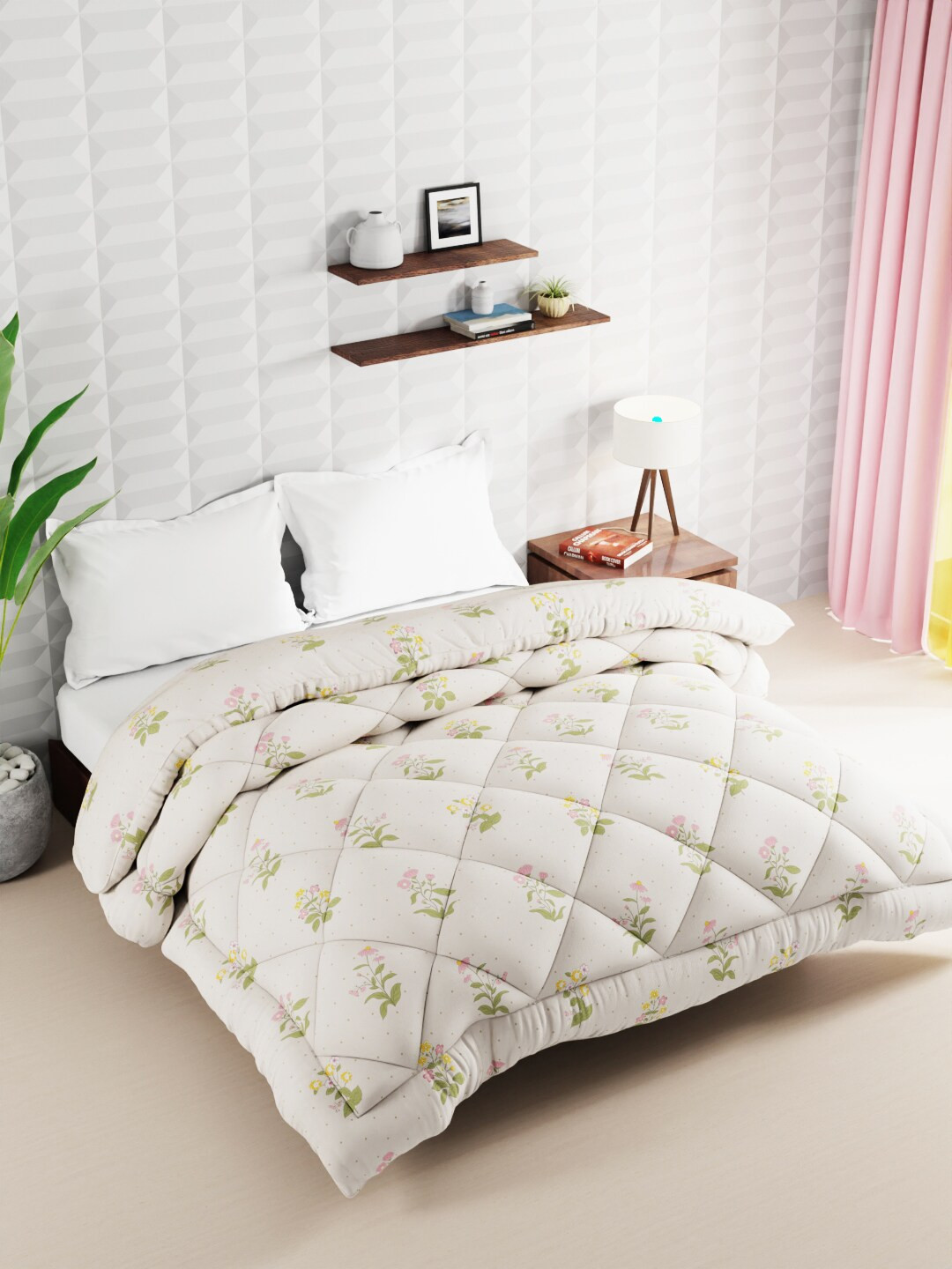 

BIANCA Beige Floral Microfiber AC Room 120 GSM Double Bed Comforter