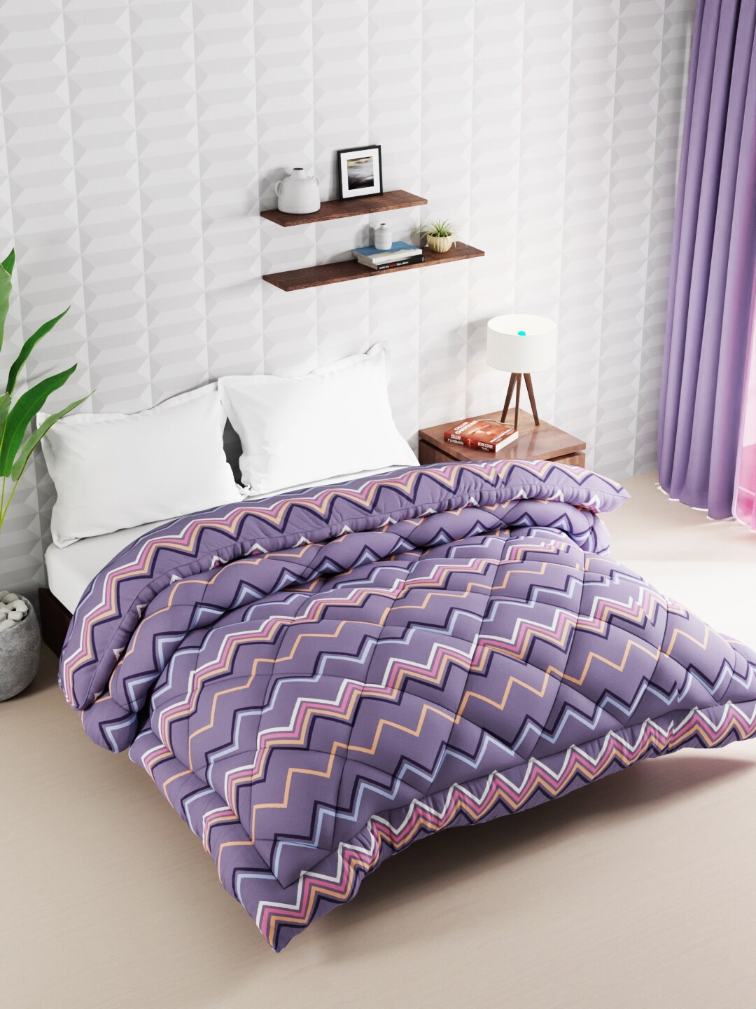 

BIANCA Purple Geometric Microfiber AC Room 120 GSM Double Bed Comforter