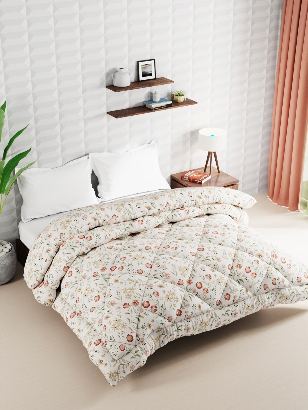 

BIANCA Beige Floral Microfiber AC Room 120 GSM Double Bed Comforter