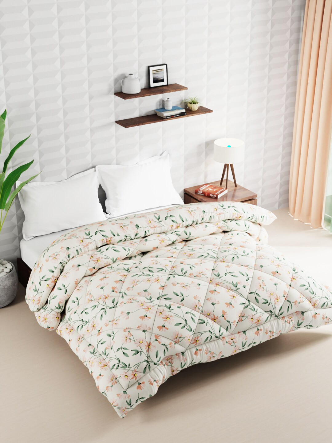 

KOPA Cream-Coloured Floral Microfiber AC Room 120 GSM Double Bed Comforter