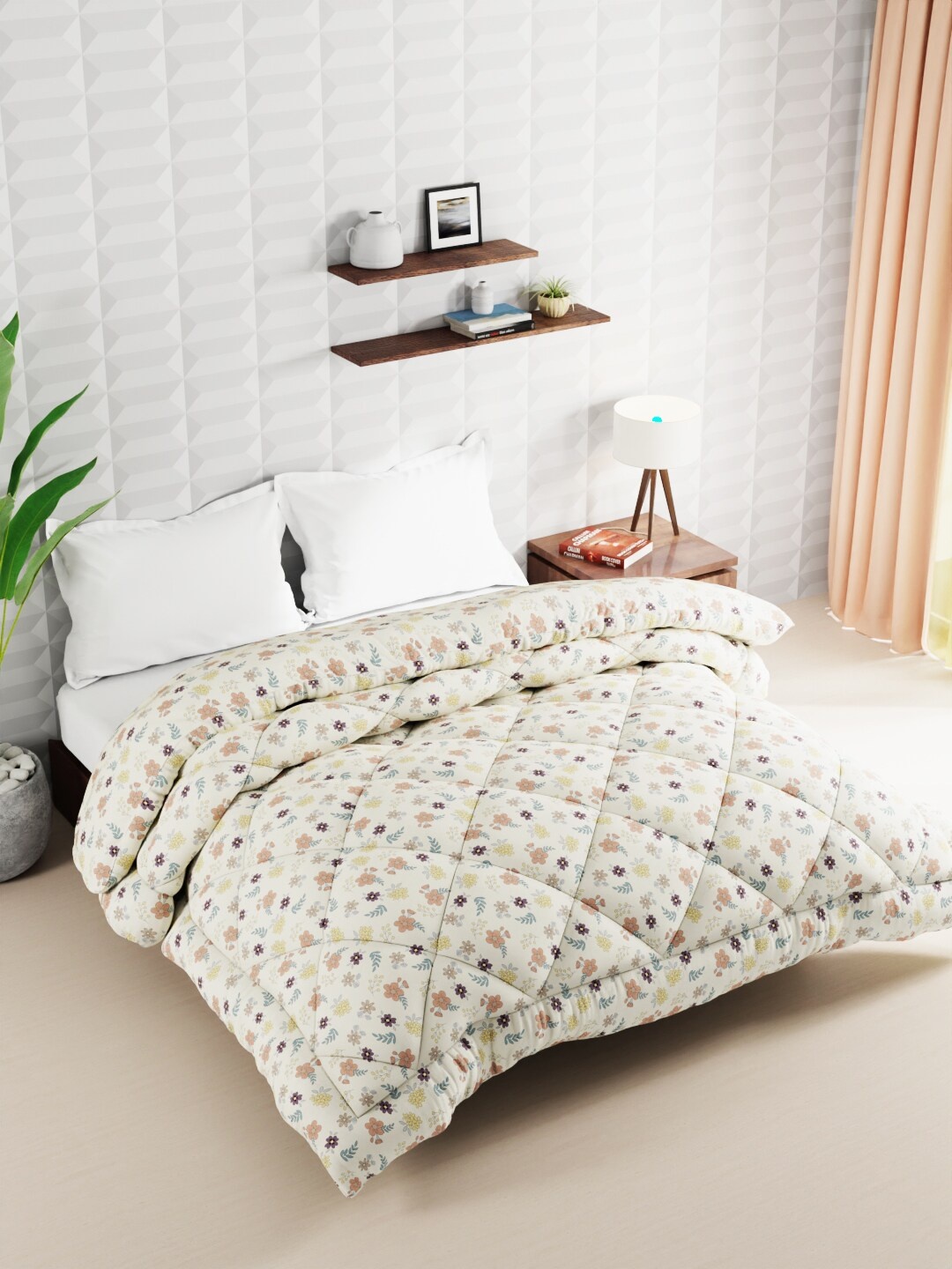 

BIANCA Cream-Coloured Floral Microfiber AC Room 120 GSM Double Bed Comforter