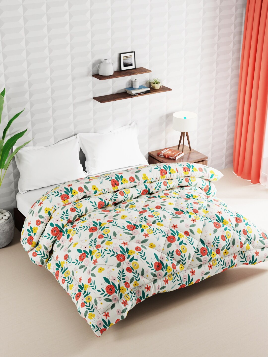 

BIANCA White & Yellow Floral Microfiber AC Room 120 GSM Double Bed Comforter