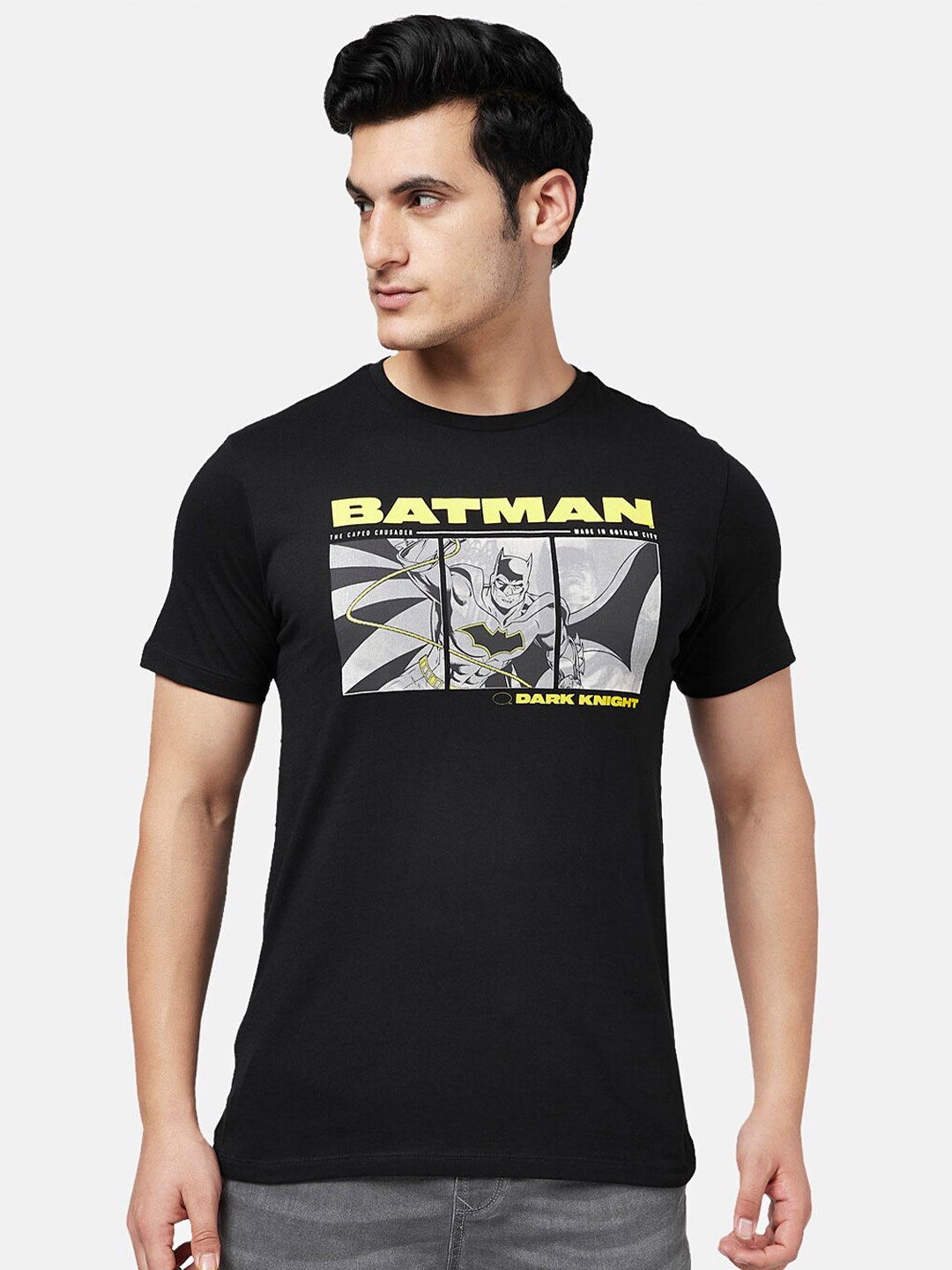 

SF JEANS by Pantaloons Bat Man Printed Casual Slim Fit T-shirt, Black