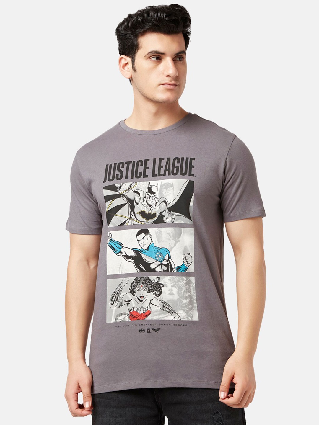 

SF JEANS by Pantaloons Justice League Printed Slim Fit T-shirt, Grey