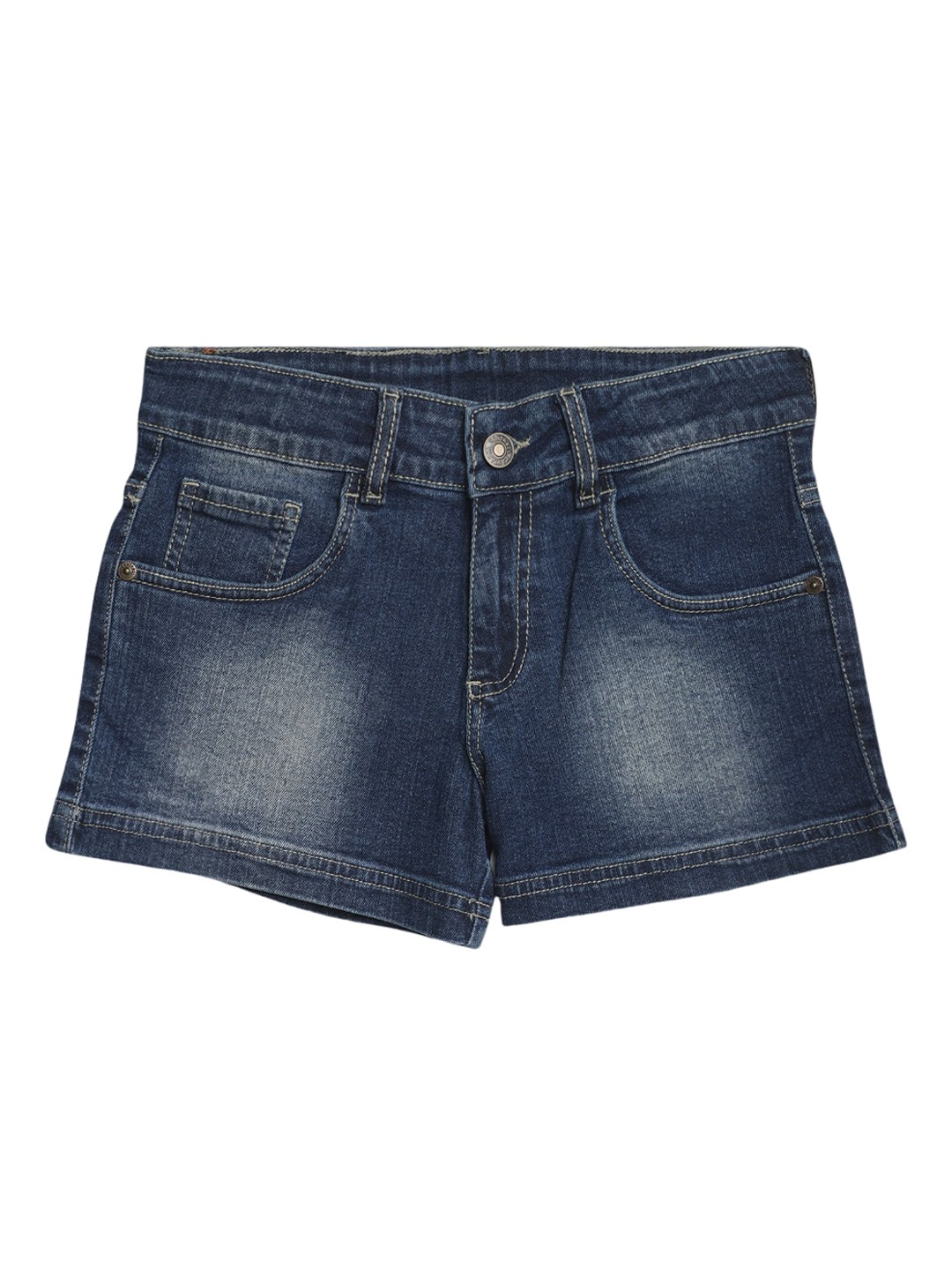 

Cantabil Girls Washed High-Rise Denim Shorts, Blue