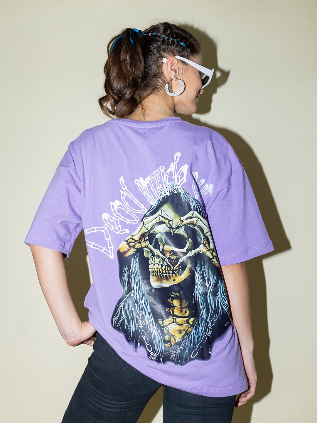 

Stylecast X Hersheinbox Purple Graphic Printed Boxy Fit Pure Cotton T-shirt