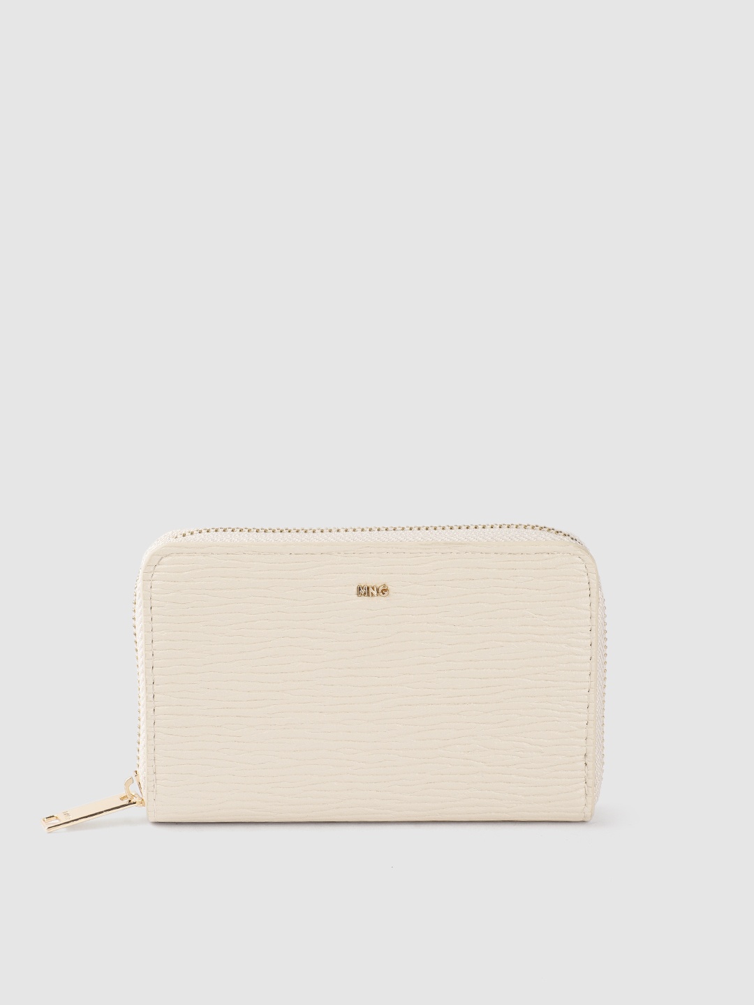 

MANGO Women Textured Zip Around Wallet, Beige