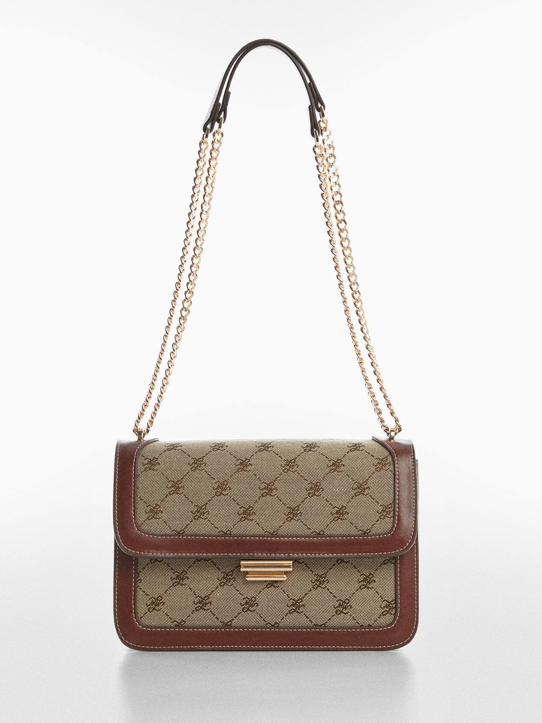 

MANGO Women Brand Logo Embroidered Structured Jacquard Sling Bag, Beige