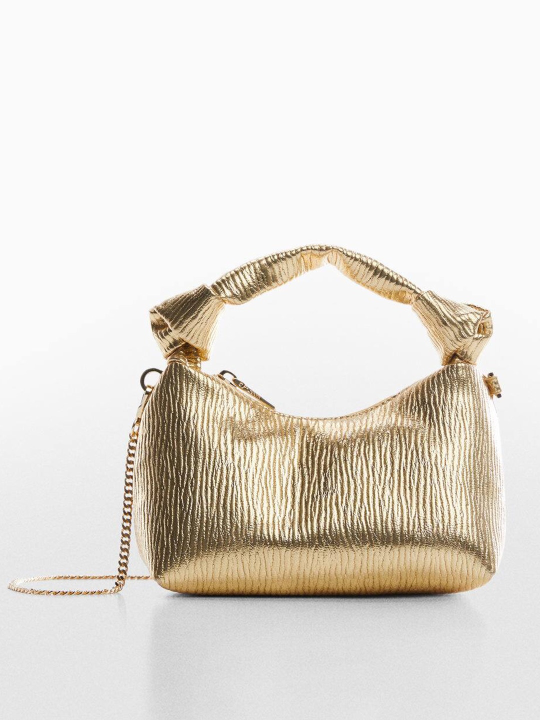 

MANGO Textured Knot Detail Structured Handheld Bag, Gold