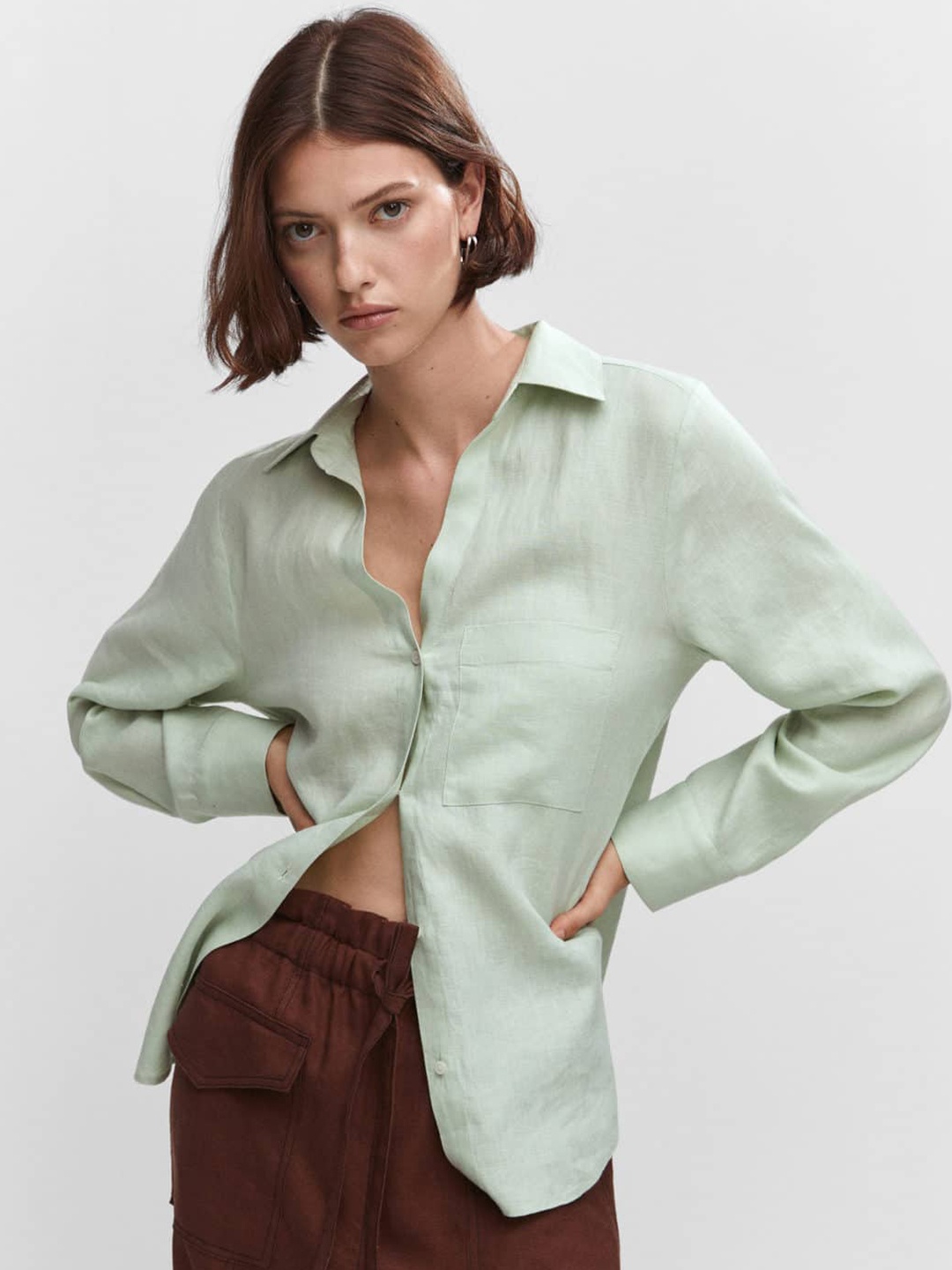 

MANGO Pure Linen Casual Shirt, Green