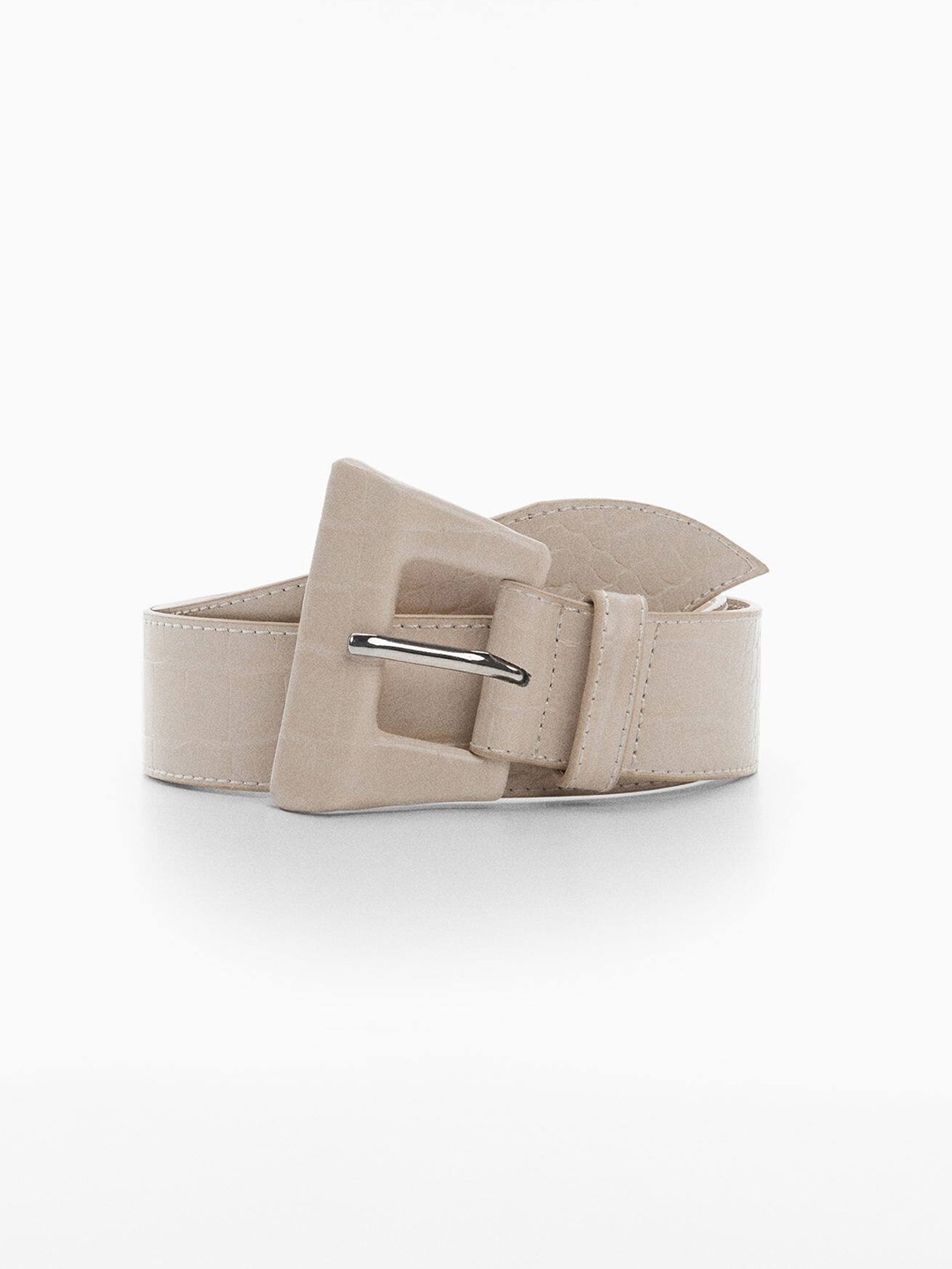 

MANGO Women Croc Textured Belt, Beige