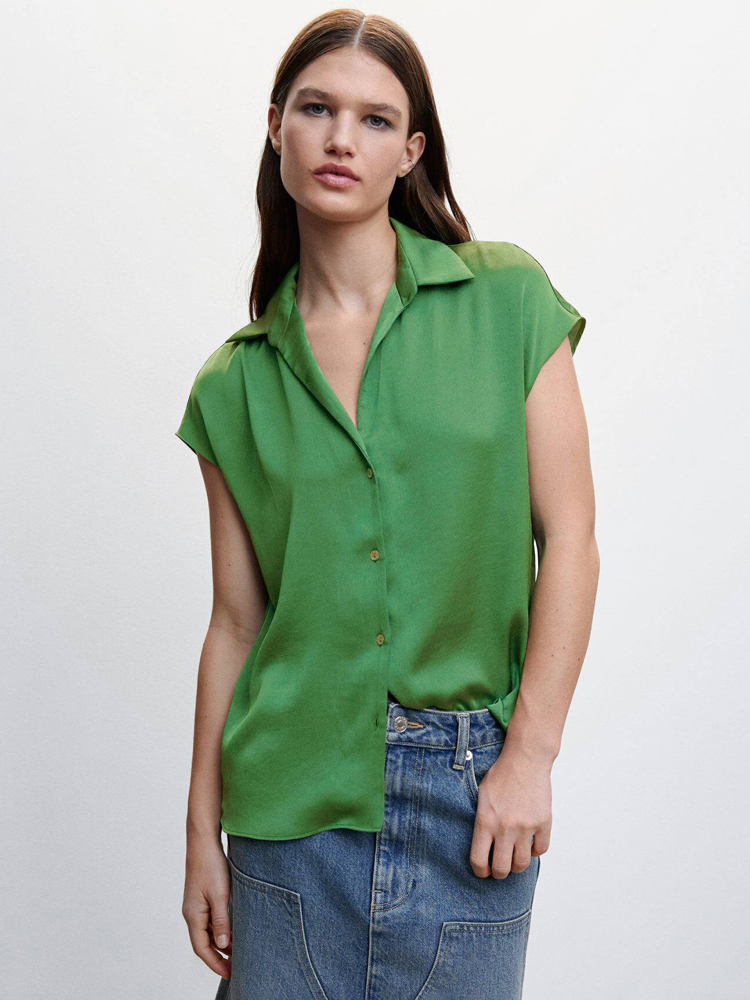 

MANGO Women Solid Opaque Casual Shirt, Green