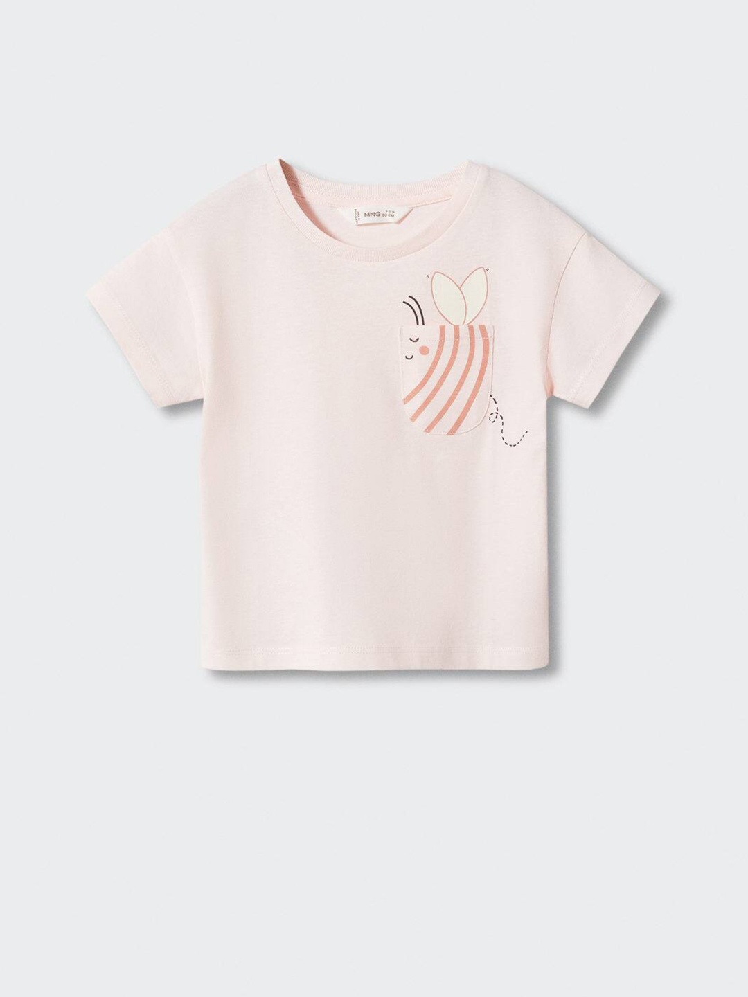 

Mango Kids Girls Graphic Printed Drop-Shoulder Sleeves Pure Cotton T-shirt, Pink
