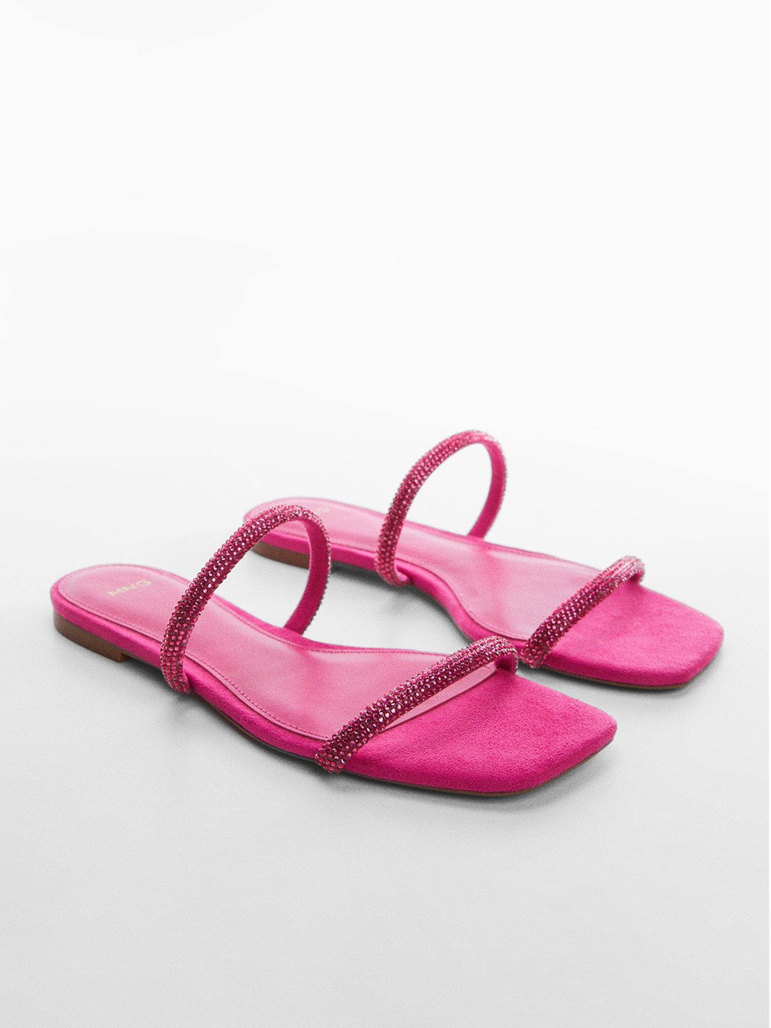 

MANGO Women Embellished Detail Open Toe Flats, Fuchsia