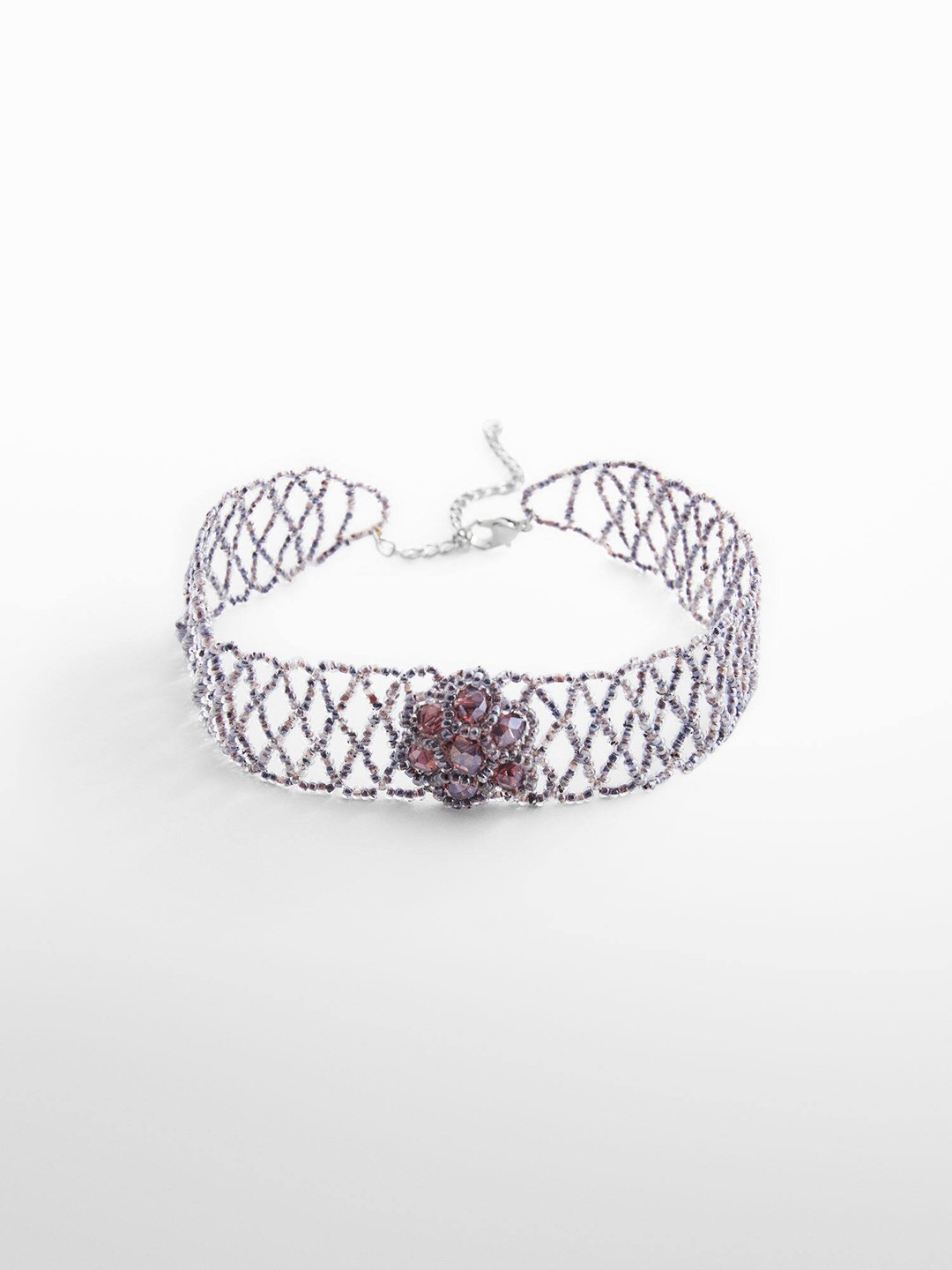 

MANGO Beaded Floral Choker Necklace, Purple