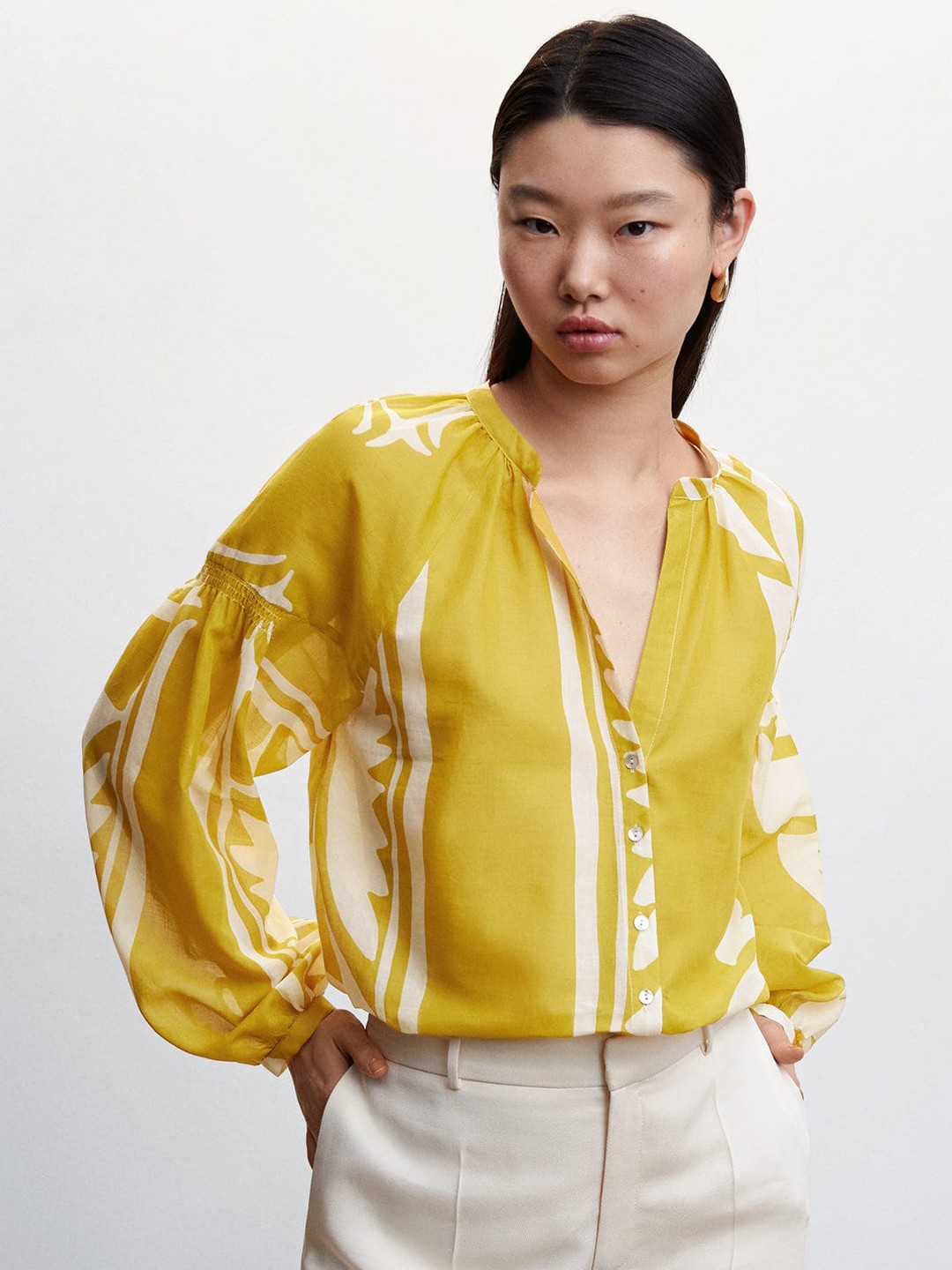 

MANGO Women Opaque Printed Casual Shirt, Yellow
