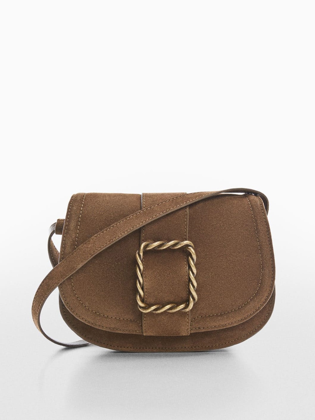 

MANGO Suede Structured Sling Bag, Brown