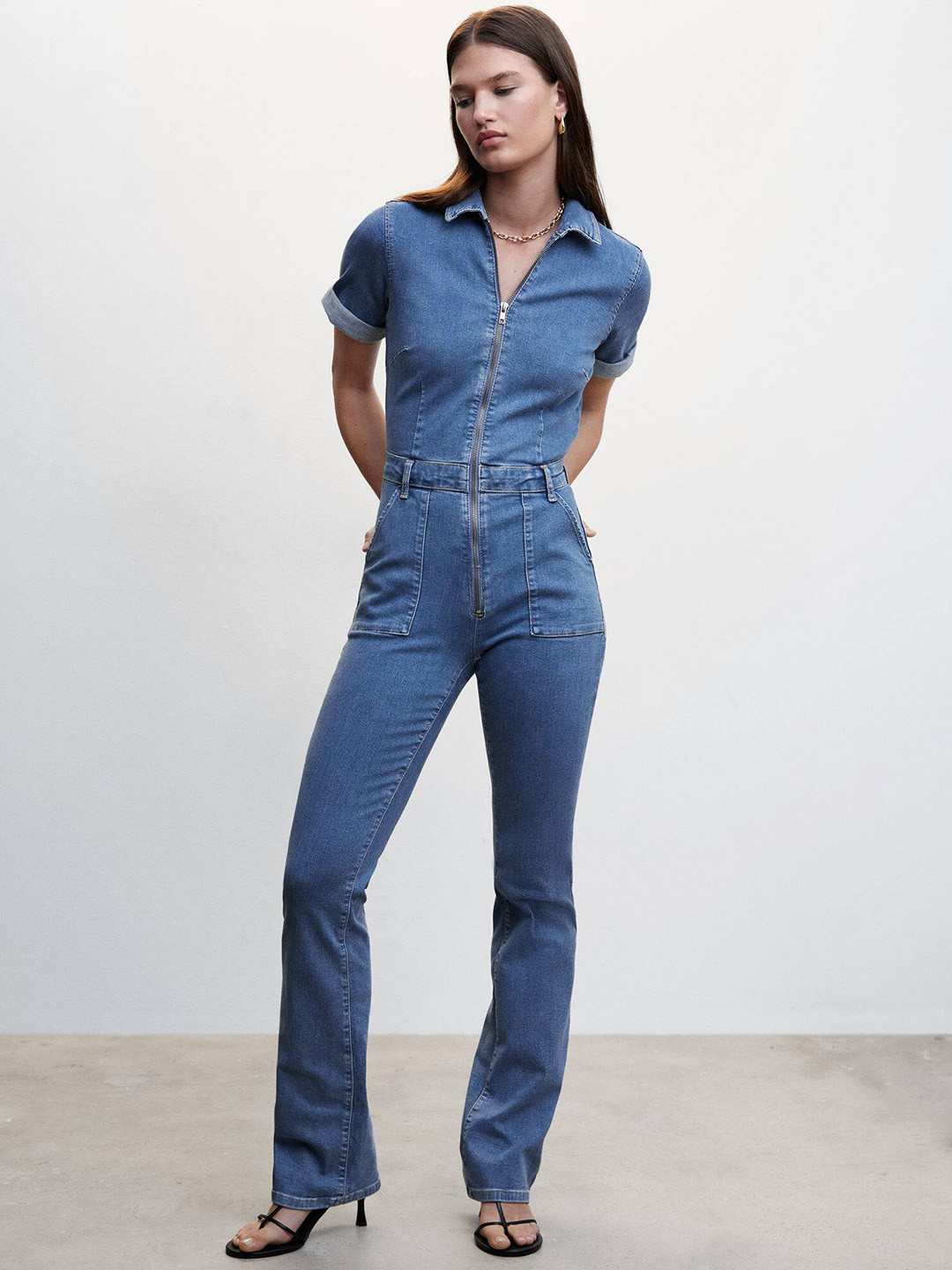 

MANGO Denim Basic Jumpsuit, Blue