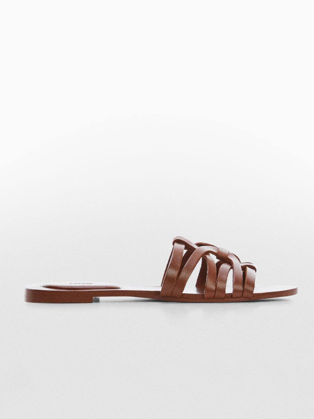 

MANGO Women Leather Open Toe Flats, Brown