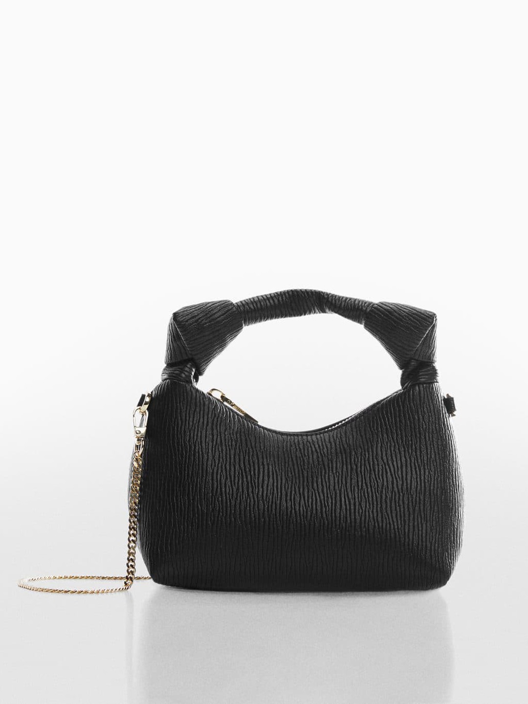 

MANGO Women Textured Structured Handheld Bag, Black