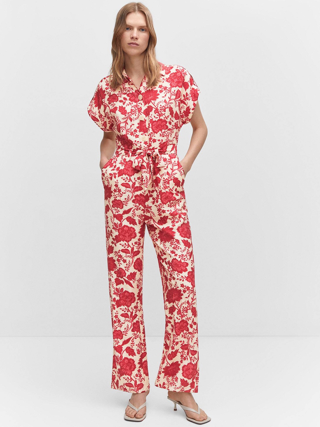 

MANGO Floral Print Basic Jumpsuit, Red