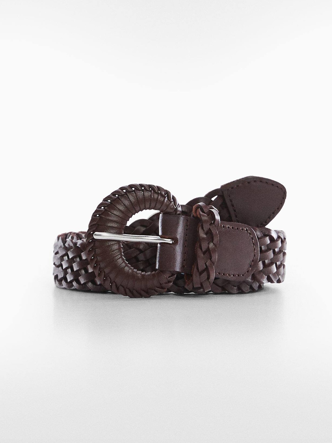 

MANGO Women Braided Belt, Coffee brown