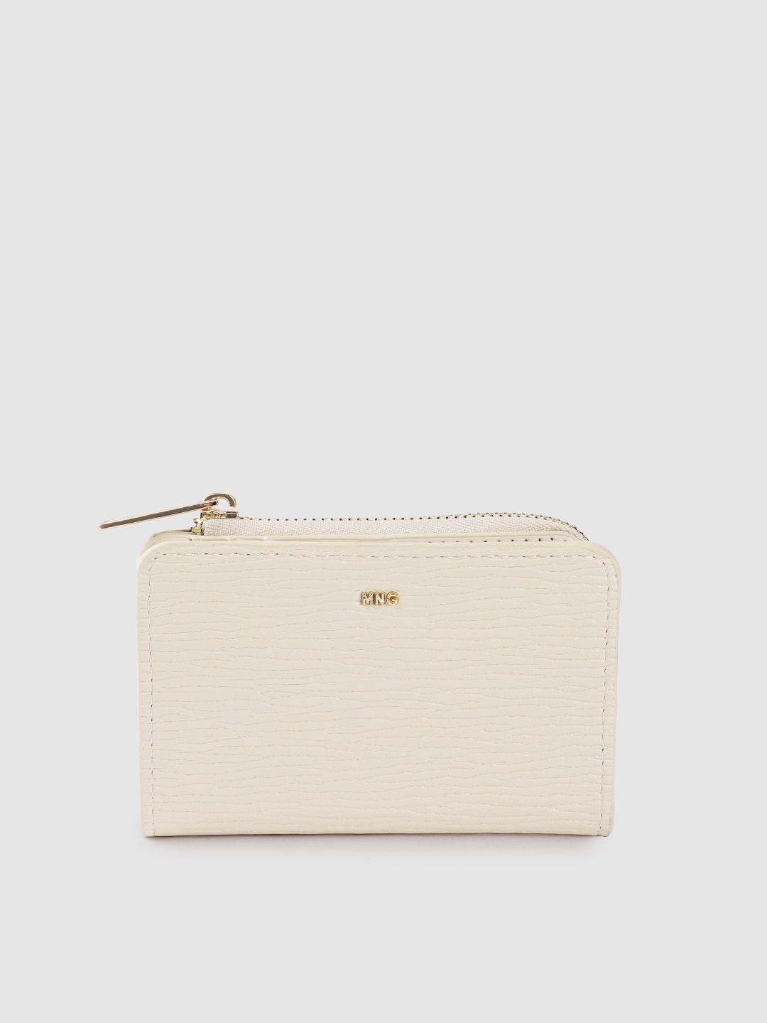 

MANGO Women Textured Two Fold Wallet, Beige