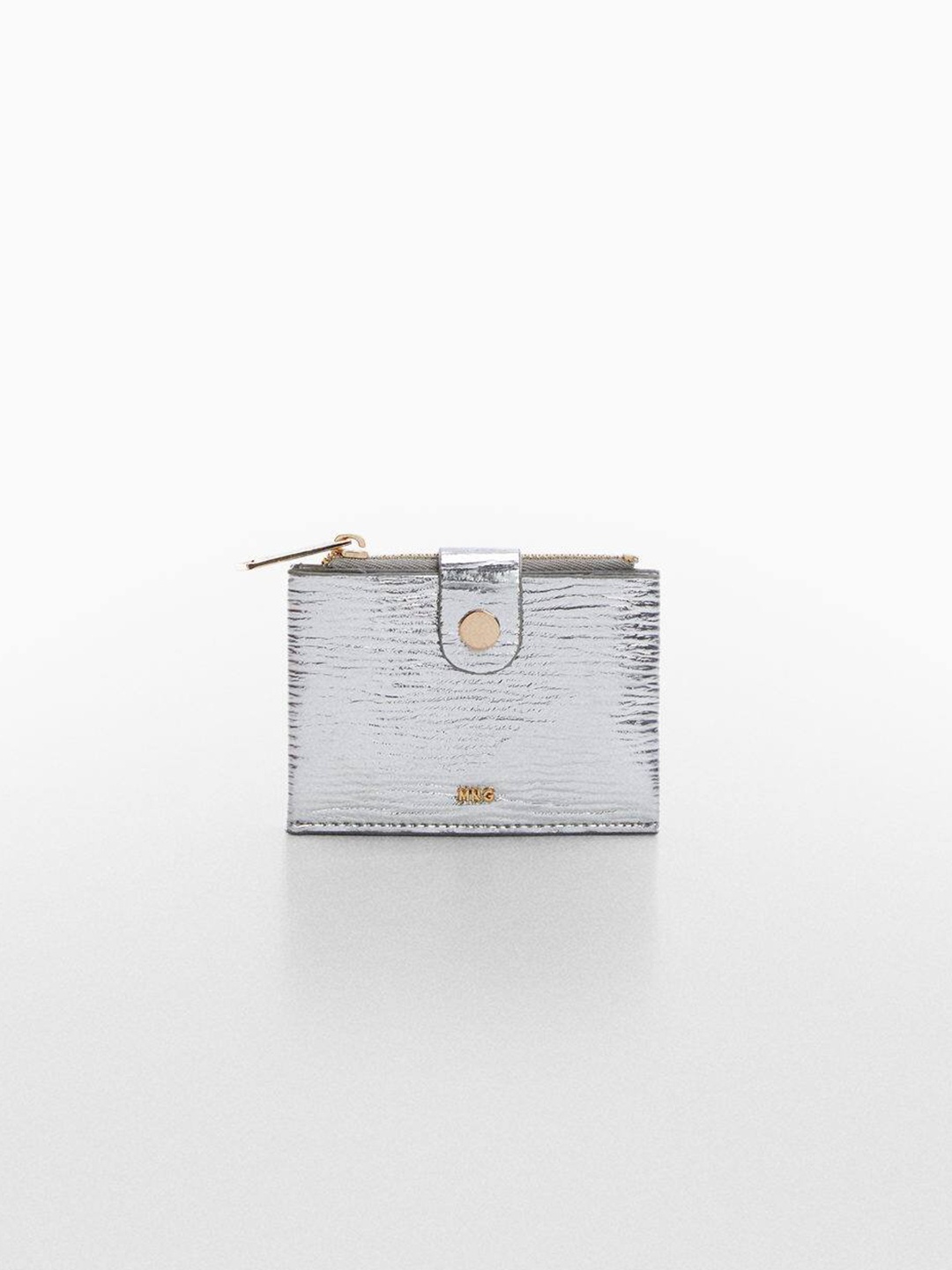 

MANGO Women Textured Card Holder, Silver